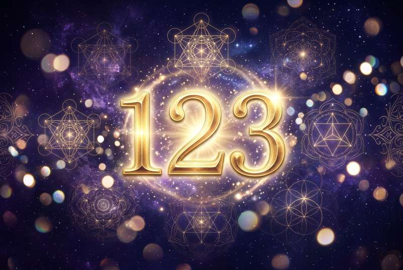 Aufsteigende Zahlenfolge 123 in goldener Schrift symbolisiert spirituelle Führung und persönliche Transformation.