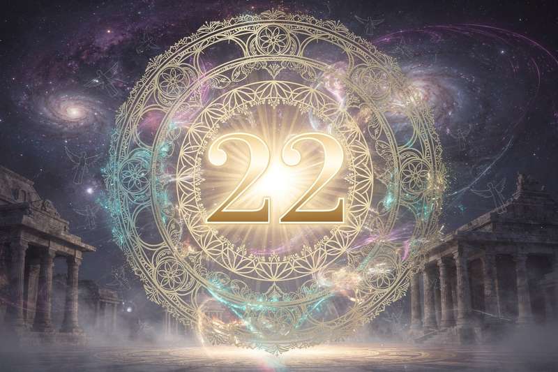 Symbolische Darstellung der Meisterzahl 22 mit spirituellen Symbolen und numerologischen Elementen zur Veranschaulichung ihrer...