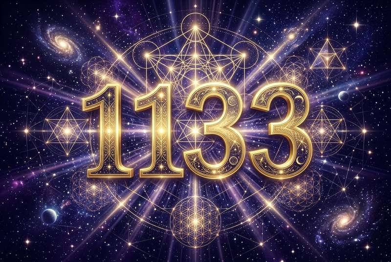 Mystische Zahlenkombination 1133 in leuchtenden Farben symbolisiert spirituelle Führung und göttliche Absicht.