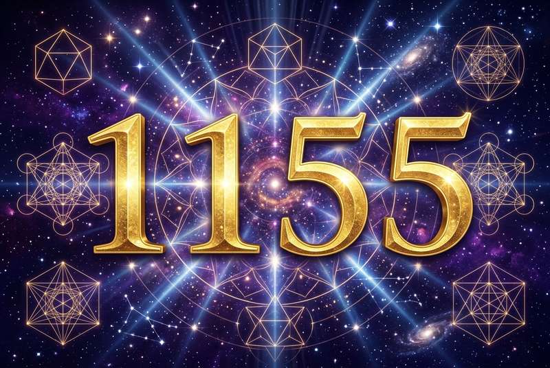 Engelszahl 1155 in mystischer Darstellung mit leuchtenden Ziffern, die Authentizität und persönliche Wahrheit symbolisiert.