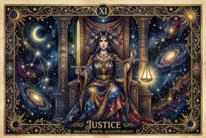 Die Gerechtigkeit Tarot-Karte: Bedeutungen zu Balance, Wahrheit und Verantwortung