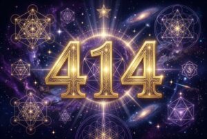 Symbolische Darstellung der Engelszahl 414 mit leuchtenden Zahlen, die spirituelle Kraft und persönliche Transformation...