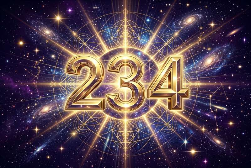 Symbolische Darstellung der Engelszahl 234 mit leuchtenden Ziffern, die Wachstum und spirituelle Entwicklung auf dem Lebensweg...