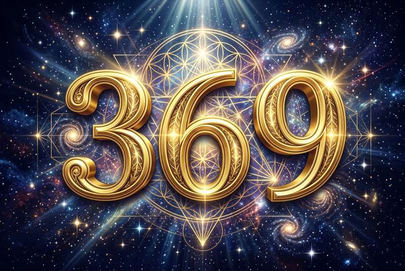 Spirituelle Zahlenkombination mit drei, sechs und neun, die Harmonie und göttliche Verbindung symbolisiert.