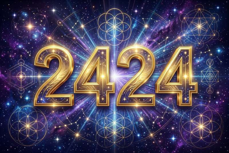 Mystische Zahlenfolge 2424 in leuchtenden Farben symbolisiert spirituelle Botschaften und himmlische Unterstützung bei der...