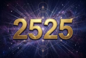 Spirituelle Symbolik der Engelszahl 2525 mit leuchtenden Zahlen und himmlischen Energieflüssen zur Darstellung von...