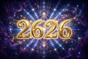 Mystische Darstellung der Engelszahl 2626 mit leuchtendem Licht symbolisiert Balance zwischen Spiritualität und innerer Kraft.