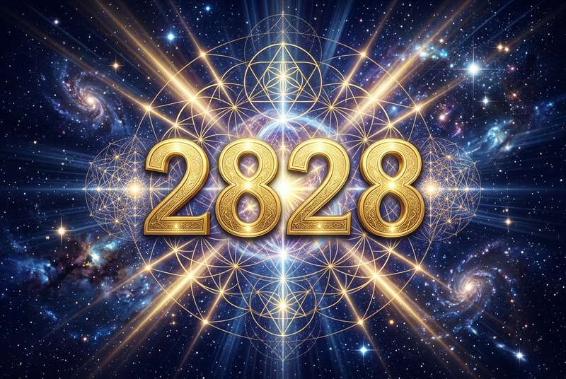 Leuchtendes Zahlenmuster 2828 in Gold auf dunklem Hintergrund mit mystischen Lichtern und spirituellem Glanz.