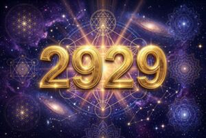 Engelszahl 2929 mit spirituellem Glanz und Lichteffekten, die innere Kraft und Selbstvertrauen symbolisieren.