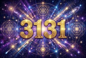 Spirituelle Darstellung der Zahlenfolge 3131 mit leuchtenden Elementen, die göttliche Führung und innere Klarheit symbolisieren.