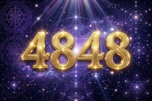 Symbolische Darstellung der Engelszahl 4848 mit spirituellen Elementen, die Integrität und materiellen Wohlstand für...