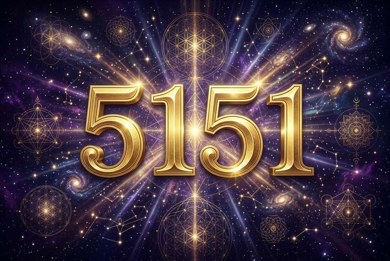 Symbolische Darstellung der Engelszahl 5151 mit leuchtenden Zahlen, die Optimismus und spirituelle Führung im Leben...