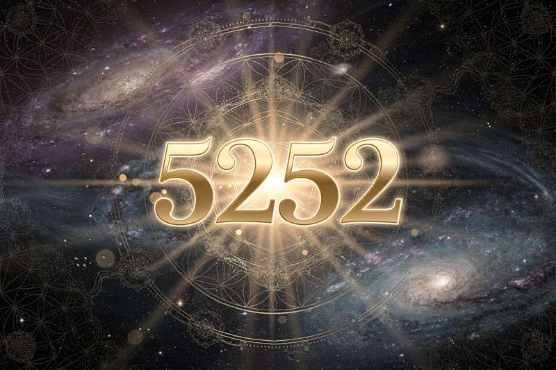 Symbolische Darstellung der Engelszahl 5252 mit leuchtenden Ziffern, die göttliche Führung und bedingungslose Liebe repräsentiert.