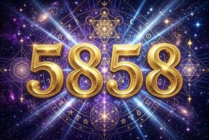 Mystische Zahlenfolge 5858 umgeben von strahlendem Licht, Symbol für spirituelle Führung und göttliche Transformation.