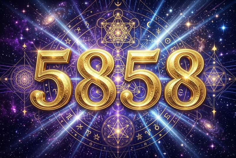 Mystische Zahlenfolge 5858 umgeben von strahlendem Licht, Symbol für spirituelle Führung und göttliche Transformation.
