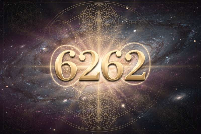 Symbolische Darstellung der Engelszahl 6262 mit leuchtenden Ziffern, die göttliche Botschaften für spirituelles Wachstum und...