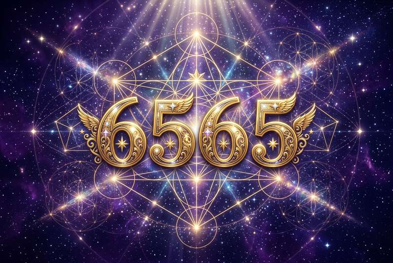 Numerische Abfolge 6565 mit mystischem Glanz symbolisiert spirituelle Transformation und persönliches Wachstum.