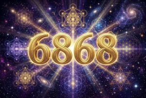 Mystische Zahlenreihe 6868 in leuchtenden Farben, symbolisiert spirituelle Führung und materielle Segnungen aus dem Universum.