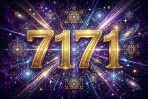 Symbolische Darstellung der Engelszahl 7171 mit leuchtenden Zahlen, die spirituelle Erweckung und göttliche Leitung verkörpern.