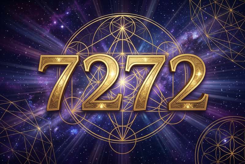Symbolische Darstellung der Engelszahl 7272 mit leuchtenden Zahlenfolgen zur Verdeutlichung spiritueller Botschaften und...