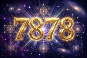 Mystische Zahlenfolge sieben acht sieben acht in leuchtenden Farben, die spirituelle Energie und göttliche Führung symbolisiert.