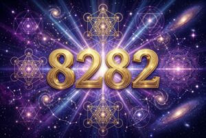 Symbolische Darstellung der Engelszahl 8282 mit leuchtenden Zahlen und spirituellen Elementen zur Veranschaulichung...