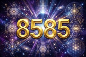 Numerische Sequenz mit den Ziffern 8585 in leuchtenden Farben symbolisiert spirituelle Führung und materielle Prosperität.