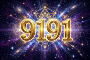 Mystische Zahlenfolge 9191 umgeben von leuchtendem Licht, symbolisiert spirituelle Transformation und göttliche Führung auf...