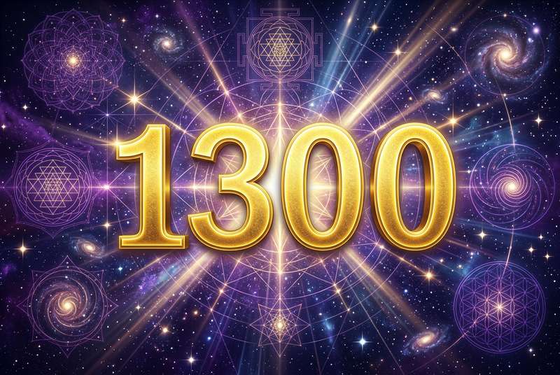 Symbolische Darstellung der Engelszahl 1300 mit leuchtenden Zahlen, die spirituelle Botschaften von Freiheit und Dankbarkeit...