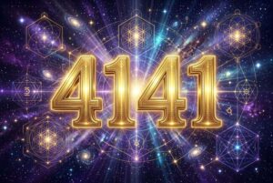 Mystische Zahlenfolge vier eins vier eins in leuchtenden Farben als Symbol für spirituelle Führung und Seelenbestimmung.