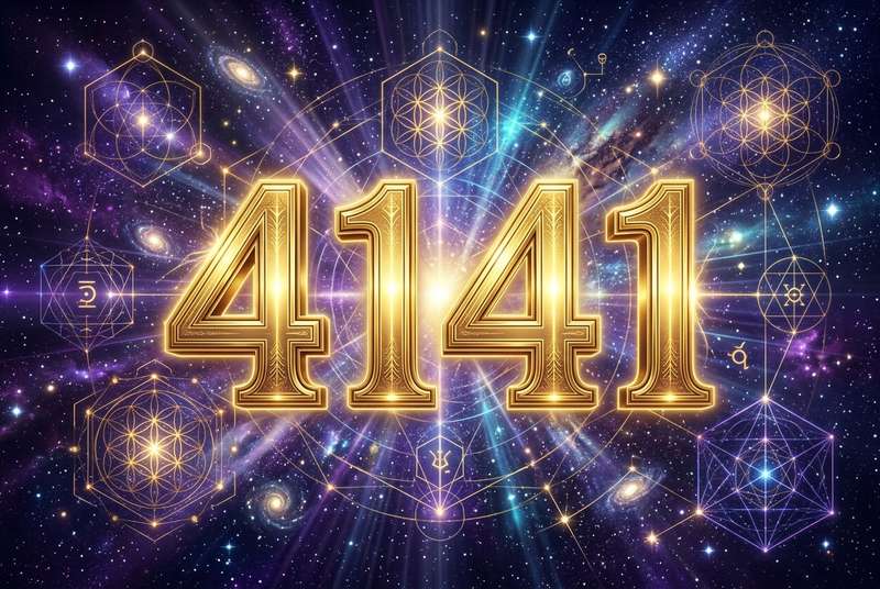 Mystische Zahlenfolge vier eins vier eins in leuchtenden Farben als Symbol für spirituelle Führung und Seelenbestimmung.