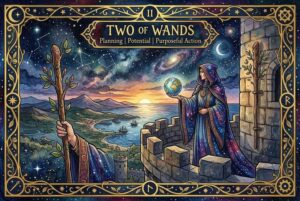 Zwei der Stäbe Tarot-Karten-Bedeutungen: Planung, Potenzial & zielgerichtetes Handeln