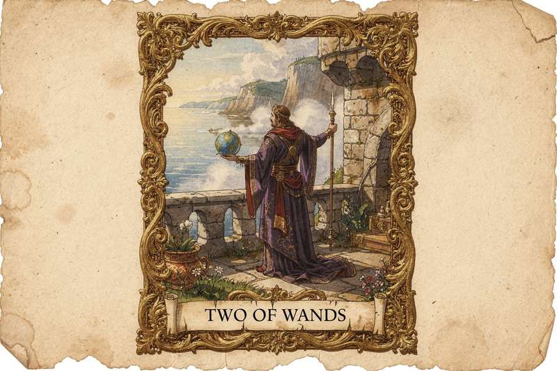 Carta del Dos de Bastos mostrando dos varas cruzadas con simbolismo de poder y decisión en lectura de tarot.