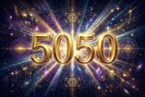 Symbolische Darstellung der Engelszahl 5050 mit spirituellen Elementen zur Veranschaulichung ihrer Bedeutung für Liebe und...