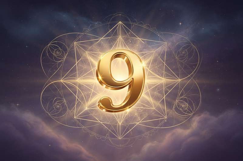 Symbole und Zahlen visualisieren die spirituelle Bedeutung von Abschlüssen und Neuanfängen in der Numerologie.