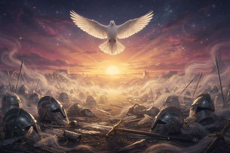 Symbolische Darstellung von innerem Konflikt und spirituellem Kampf durch abstrakte Bilder von Feuer, Dunkelheit und Licht in...