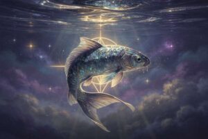 Farbenfrohe Fische schwimmen durch kristallklares Wasser und symbolisieren spirituelle Botschaften und Unbewusstsein.