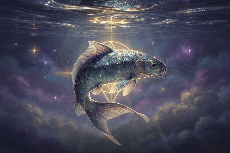 Farbenfrohe Fische schwimmen durch kristallklares Wasser und symbolisieren spirituelle Botschaften und Unbewusstsein.
