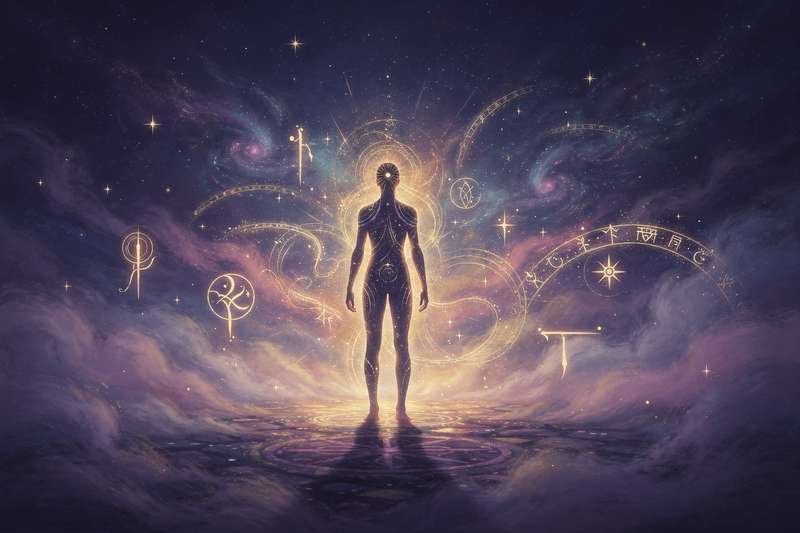 Eine nackte Person steht verletzlich und exponiert in einem Raum, während diffuses Licht ihre Silhouette zeichnet.