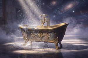 Modernes Badezimmer mit Spiegeln, Waschbecken und Dusche in hellen Tönen, das einen ruhigen und privaten Raum darstellt.