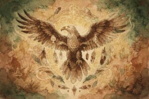 Verschiedene Vogelarten fliegen durch einen strahlenden Himmel und symbolisieren Freiheit, spirituelle Erhebung und die...