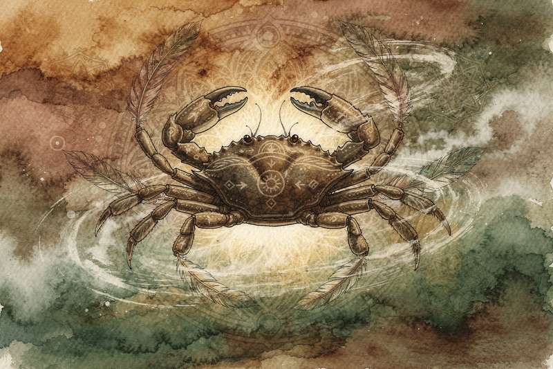Symbolische Darstellung einer Krabbe als Krafttier, das emotionale Tiefe und intuitive Weisheit repräsentiert.