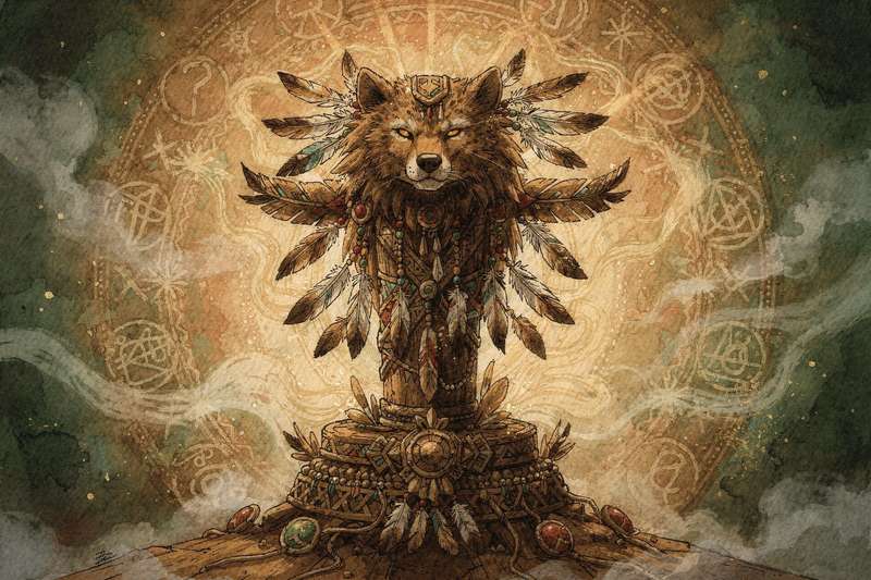 Verschiedene Krafttiere wie Adler, Wolf, Bär und Eule symbolisieren unterschiedliche spirituelle Eigenschaften und Fähigkeiten.