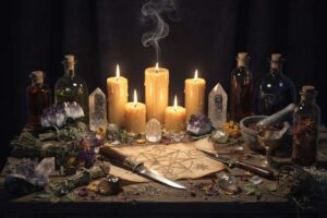 Eine lodernde Flamme in warmen Orange- und Rottönen symbolisiert innere Transformation und spirituelle Reinigung durch...