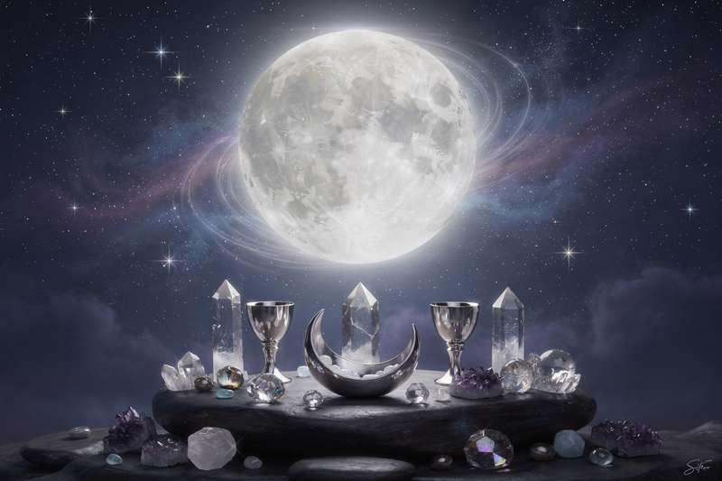 Astrologisches Symbol des Mondes in Waage mit harmonischen Farbverläufen und ausstrahlenden Linien zur Darstellung emotionaler...