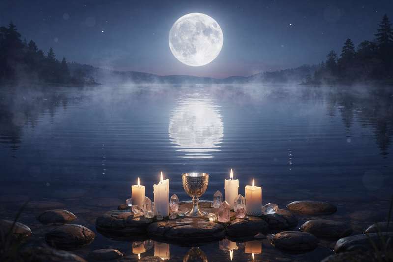 Vollmond am nächtlichen Himmel über einer dunklen Landschaft mit Wolkenformationen.
