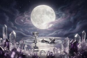 Astrologisches Rad mit zwölf Tierkreiszeichen und Mondphasen zur Bestimmung des persönlichen Mondzeichens.