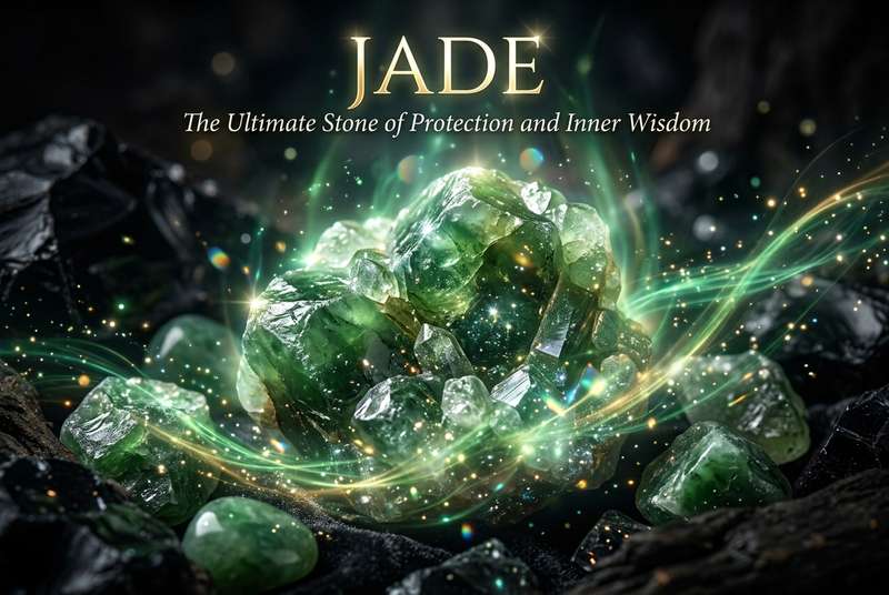Grüner Jade-Stein mit glatter polierter Oberfläche, der Ruhe und Schutzenergie ausstrahlt.