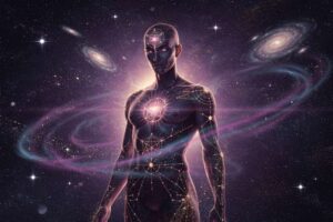 Nahaufnahme eines Muttermals auf der Haut mit charakteristischen Merkmalen und geometrischen Mustern, die spirituelle...