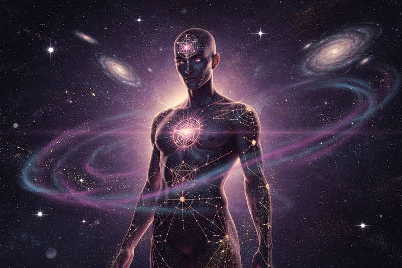 Nahaufnahme eines Muttermals auf der Haut mit charakteristischen Merkmalen und geometrischen Mustern, die spirituelle...